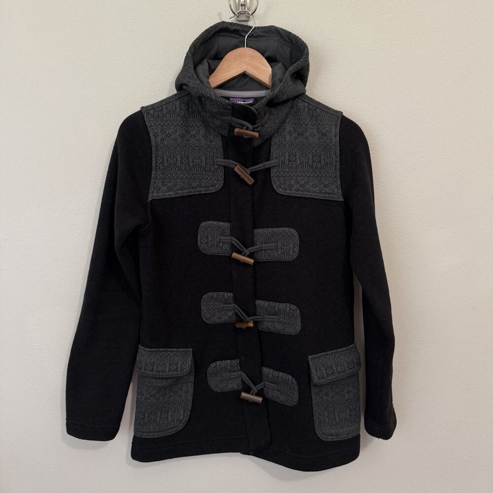 Patagonia Better Sweater Womens S Black Hooded Toggle Fleece Jacket Duffle Coat